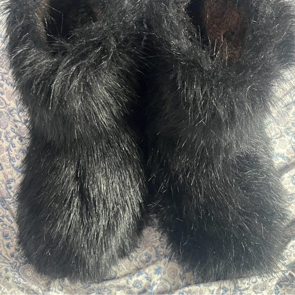 Black Faux Fur Slippers